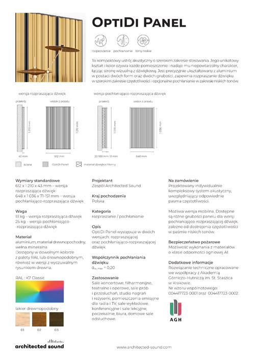 Miniaturka okładki karty katalogowej panelu akustycznego OptiDi Panel