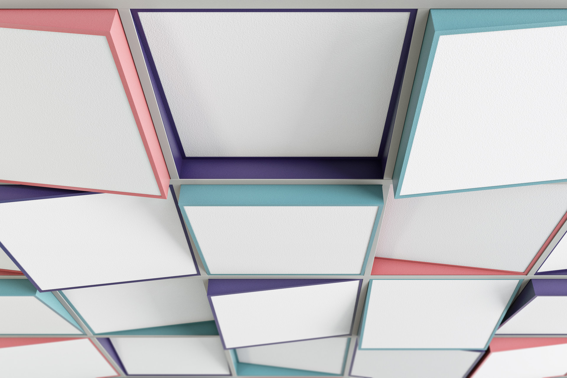 Wizualizacja adaptacji akustycznej sufitu z wykorzystaniem ramy sufitowej Tilt7