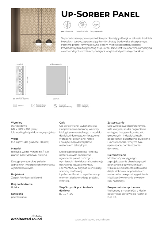 Miniatura okładki karty katalogowej panelu akustycznego Up-Sorber Panel