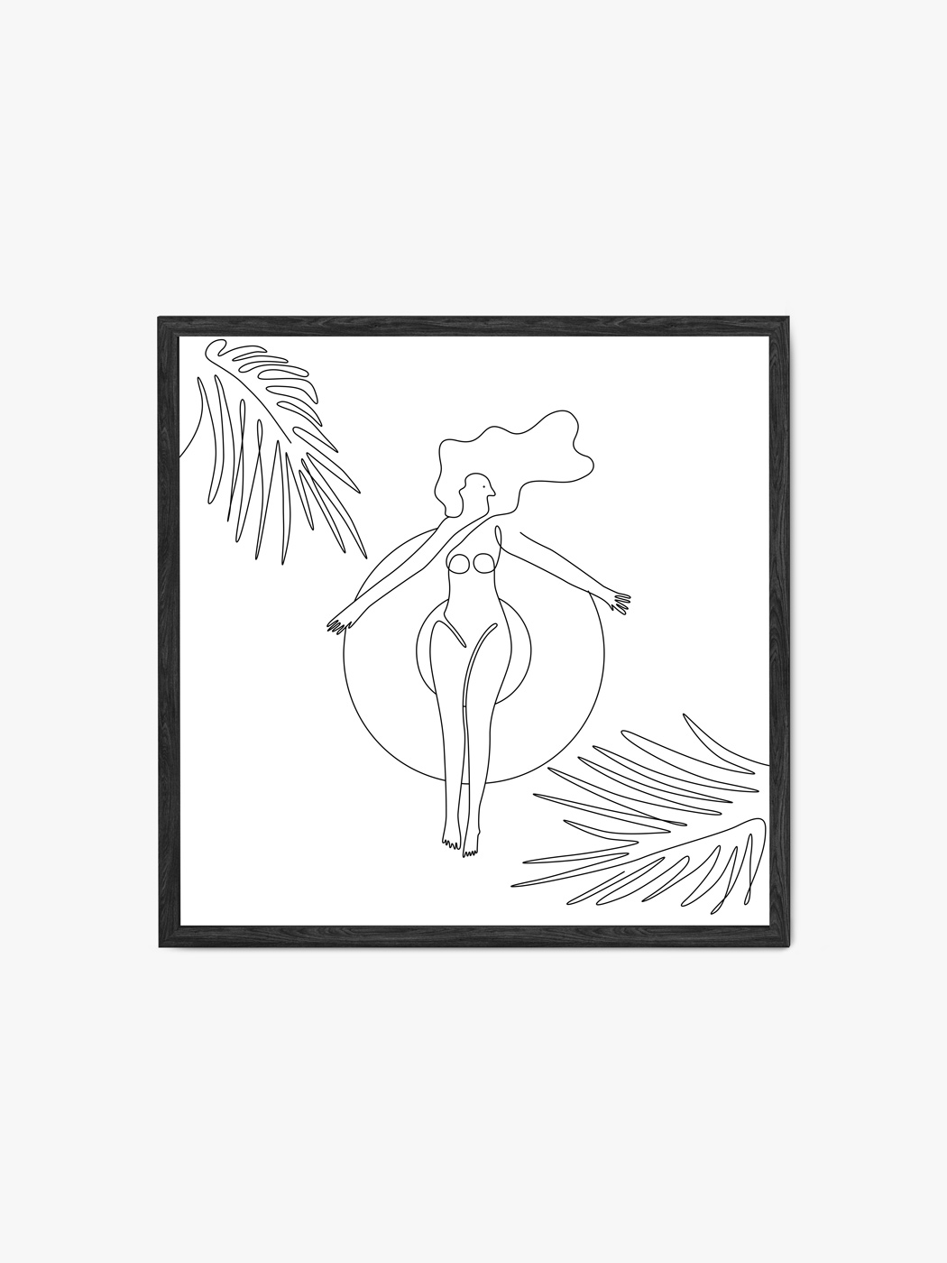 Obraz akustyczny - Plakat line art kobieta opala się na kółku w basenie - Dominika Jędrzejek