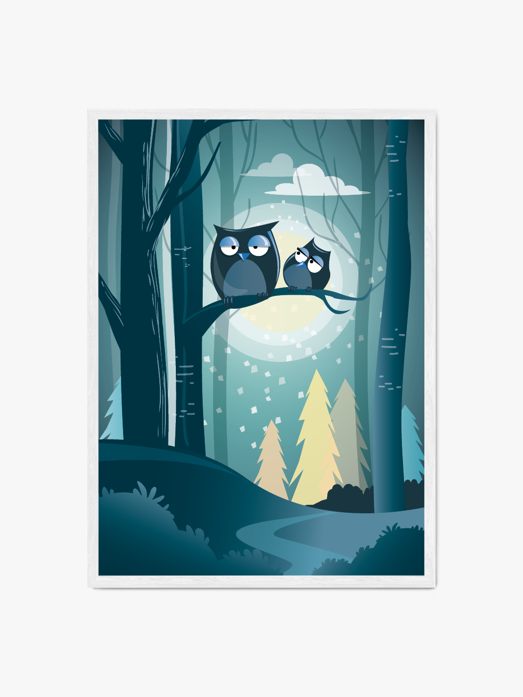 Obraz akustyczny - Plakat dziecięcy dwie sówki w lesie - Katarzyna Kamaj-Ługowska