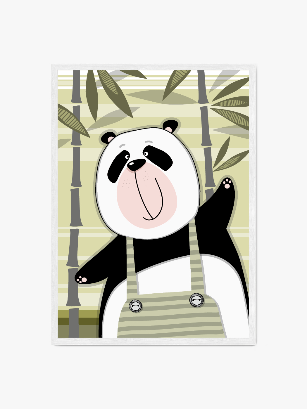 Obraz akustyczny - Plakat dziecięcy miś panda w spodenkach z szelkami na tle bambusów - Katarzyna Kamaj-Ługowska