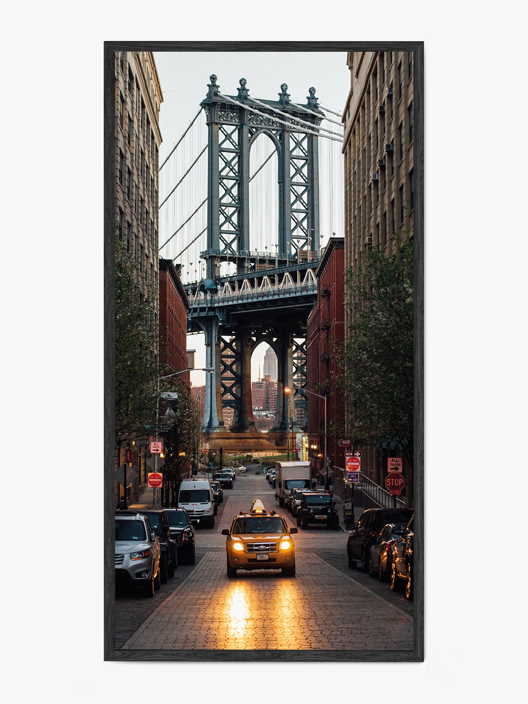 Obraz akustyczny ze zdjęcia - Żółta nowojorska taksówka na tle mostu brooklyńskiego w Nowym Jorku - Łukasz Popielarczyk - Łukasz Popielarczyk