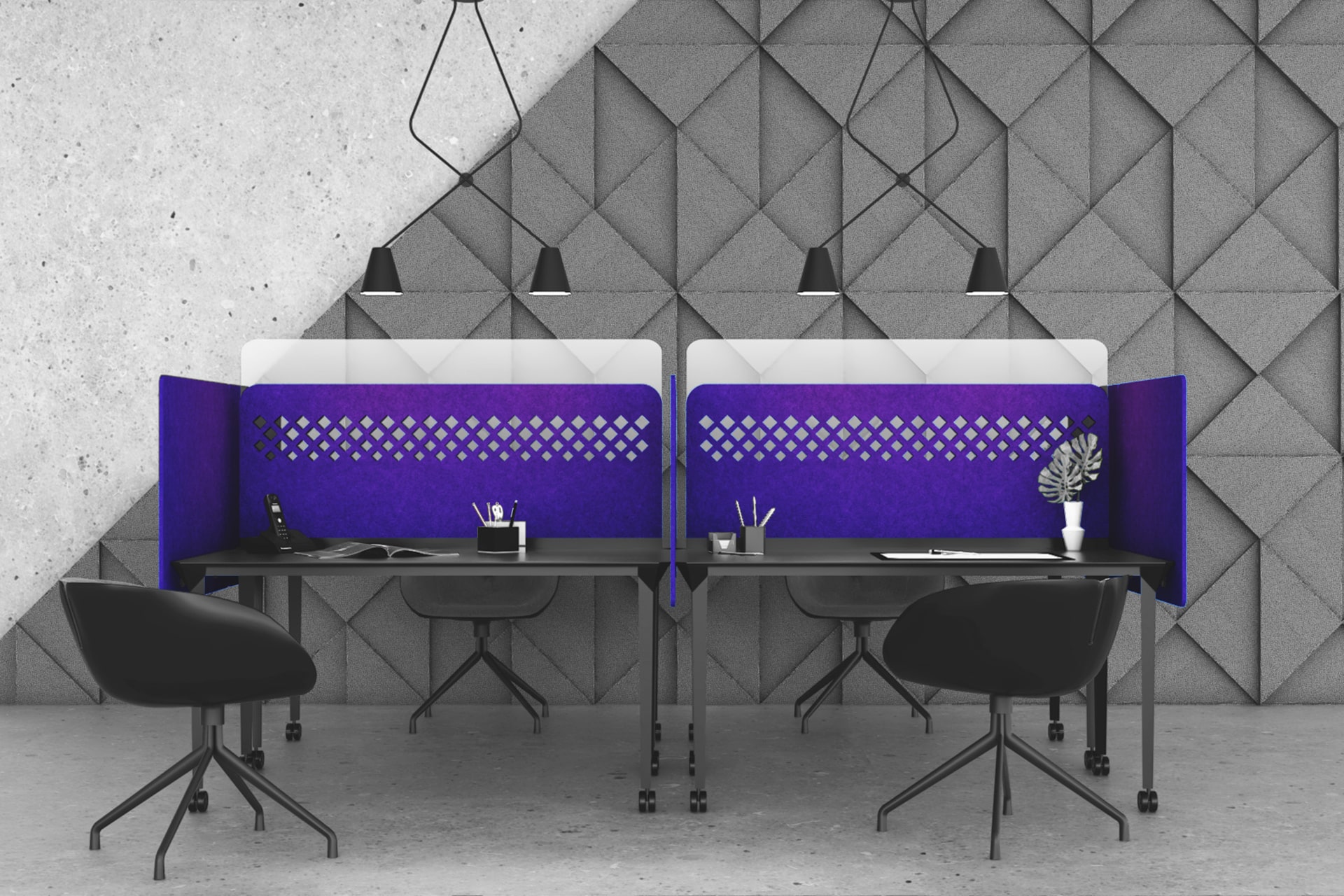 Ekrany akustyczne nabiurkowe w formie ścianki na biurko open space