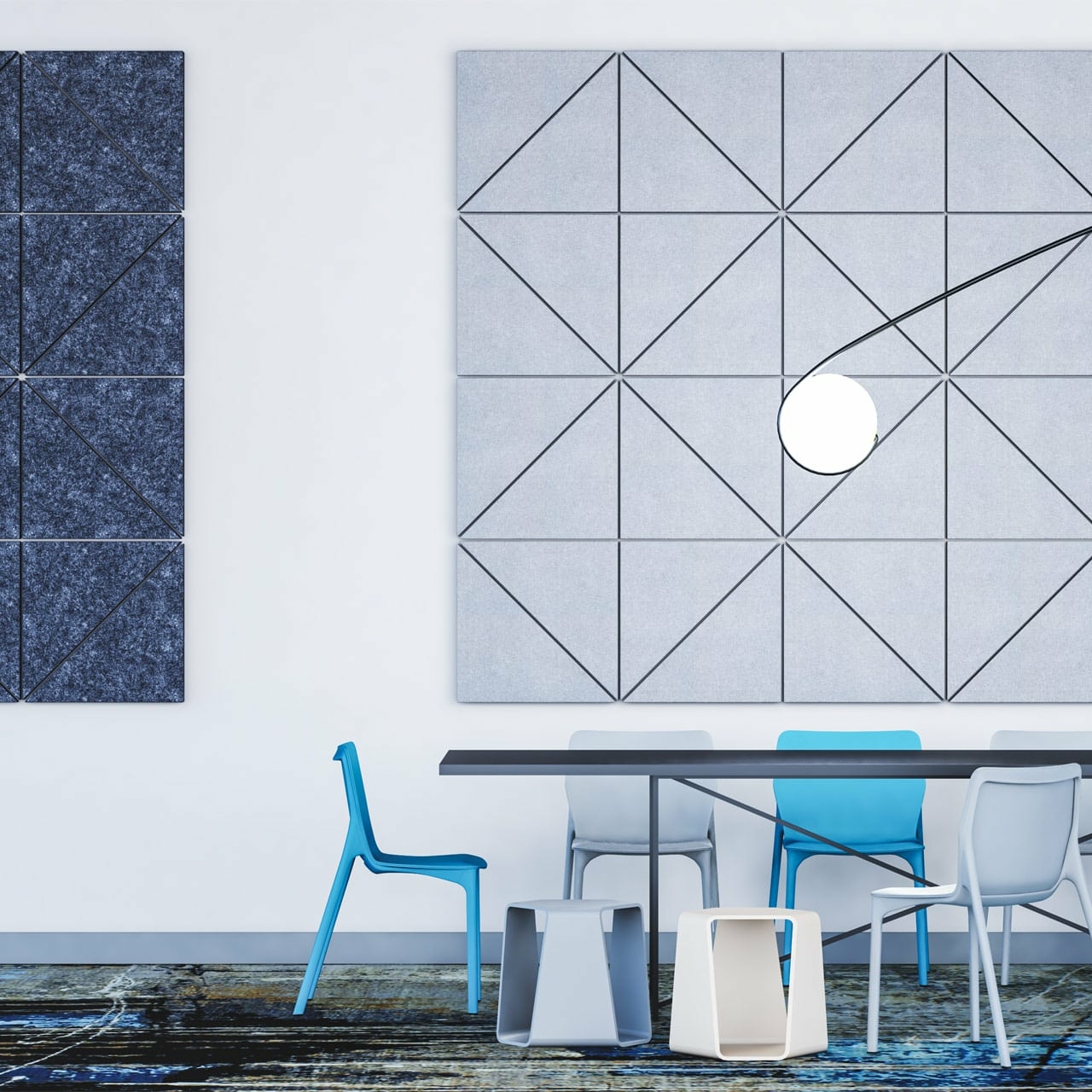 Decorative sound absorbing wall panels in coference room