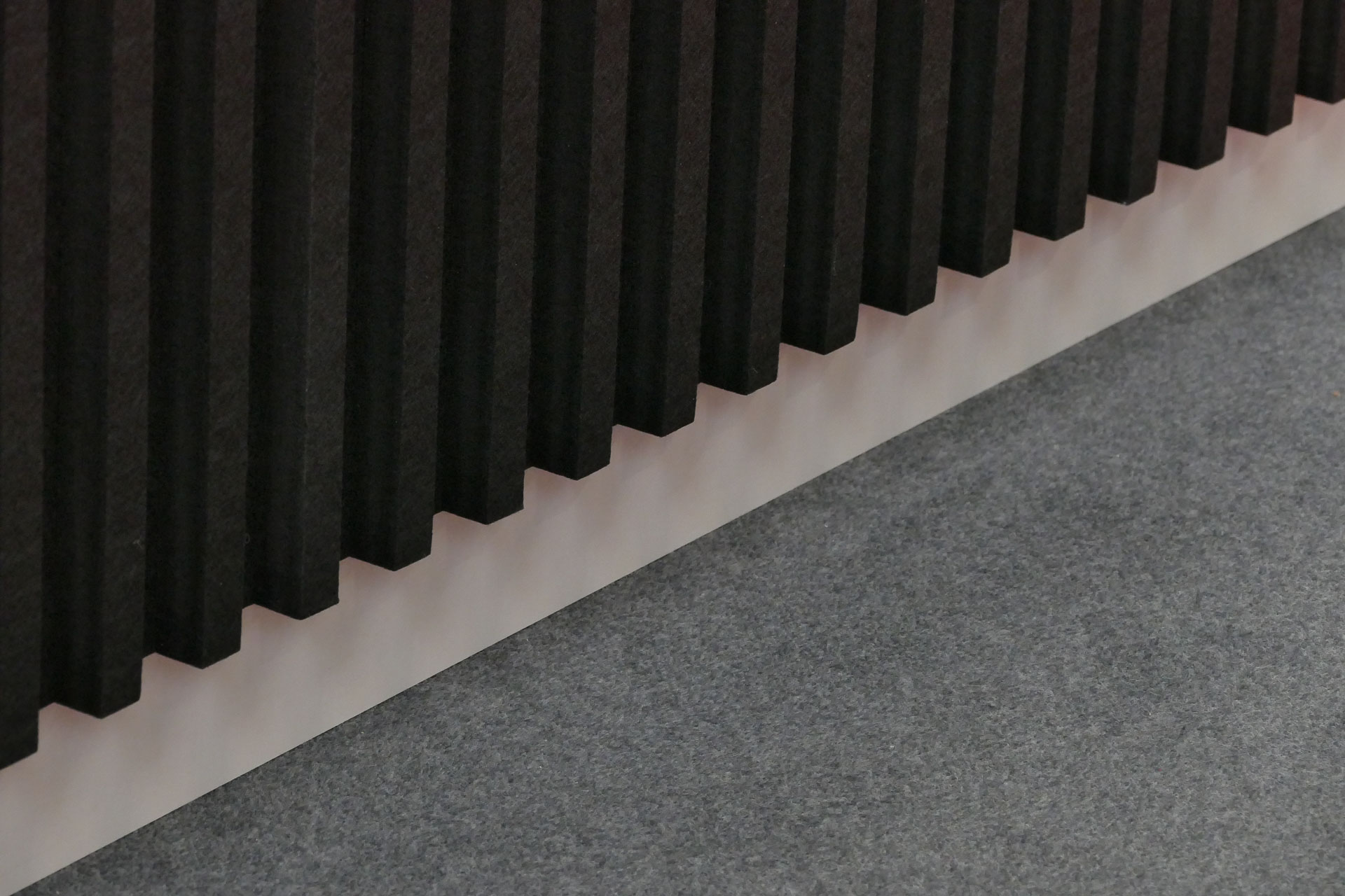 Close up to sound absorbing slat panels for walls