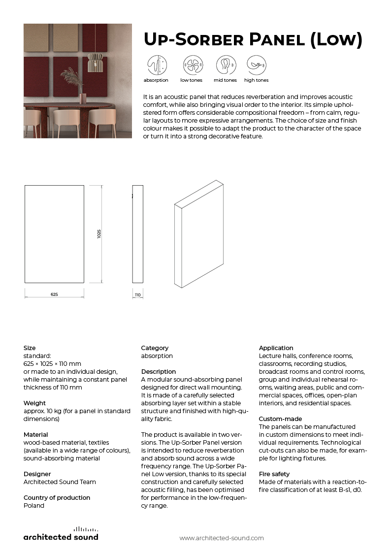 Up-Sorber Panel (Low) - sound absorbing panel, Product Sheet